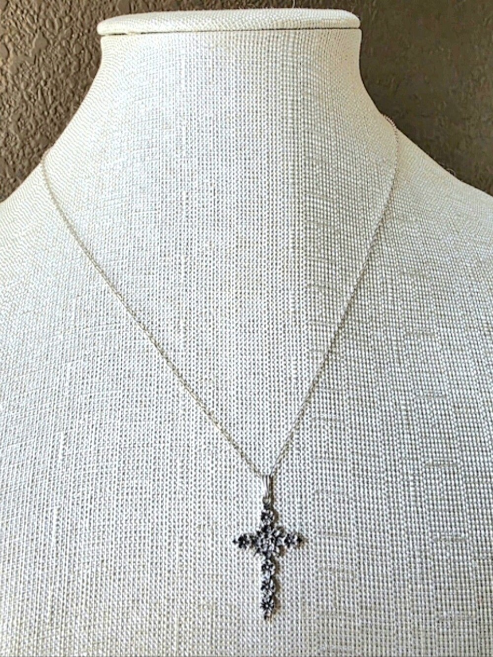 Vintage .925 Sterling Silver Textured Cross Pendant Necklace, 19" Oxidized Detai